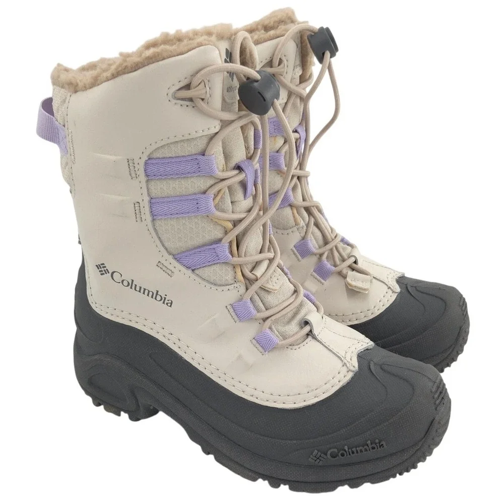 Columbia Bugaboot Celsius Boots YOUTH Girls 3 Beige Purple Snow Insulated Warm